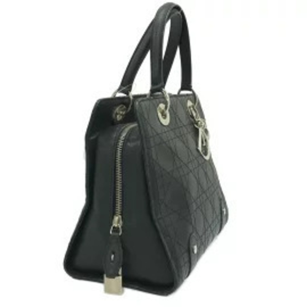 Christian Dior Cannage Stitch Handbag Black Leather